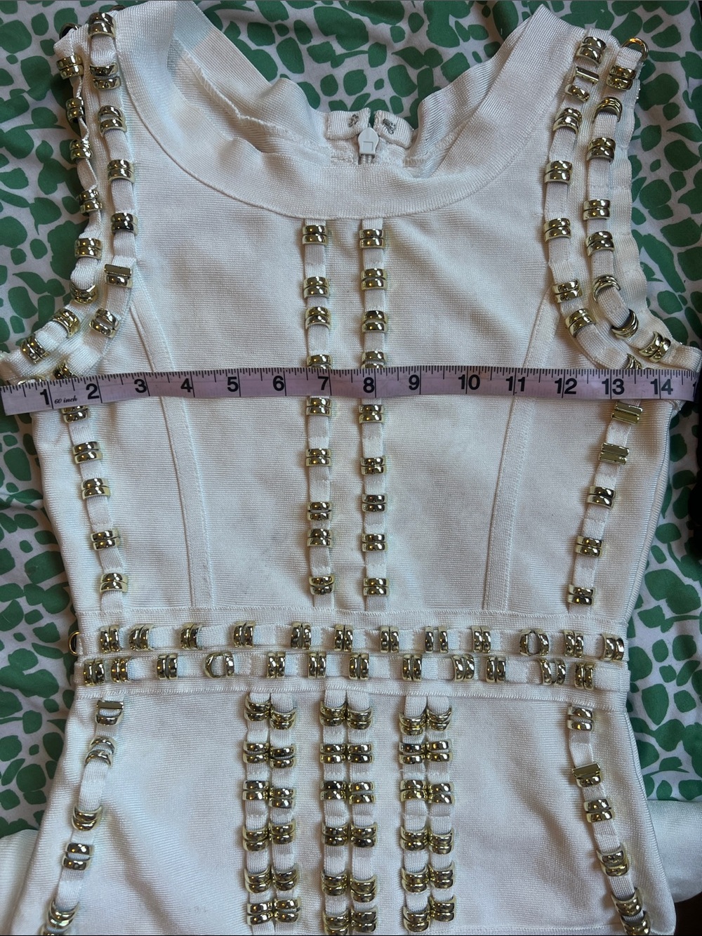 White & Gold Studded Bodycon Midi Bandage Dress - Picture 10 of 11